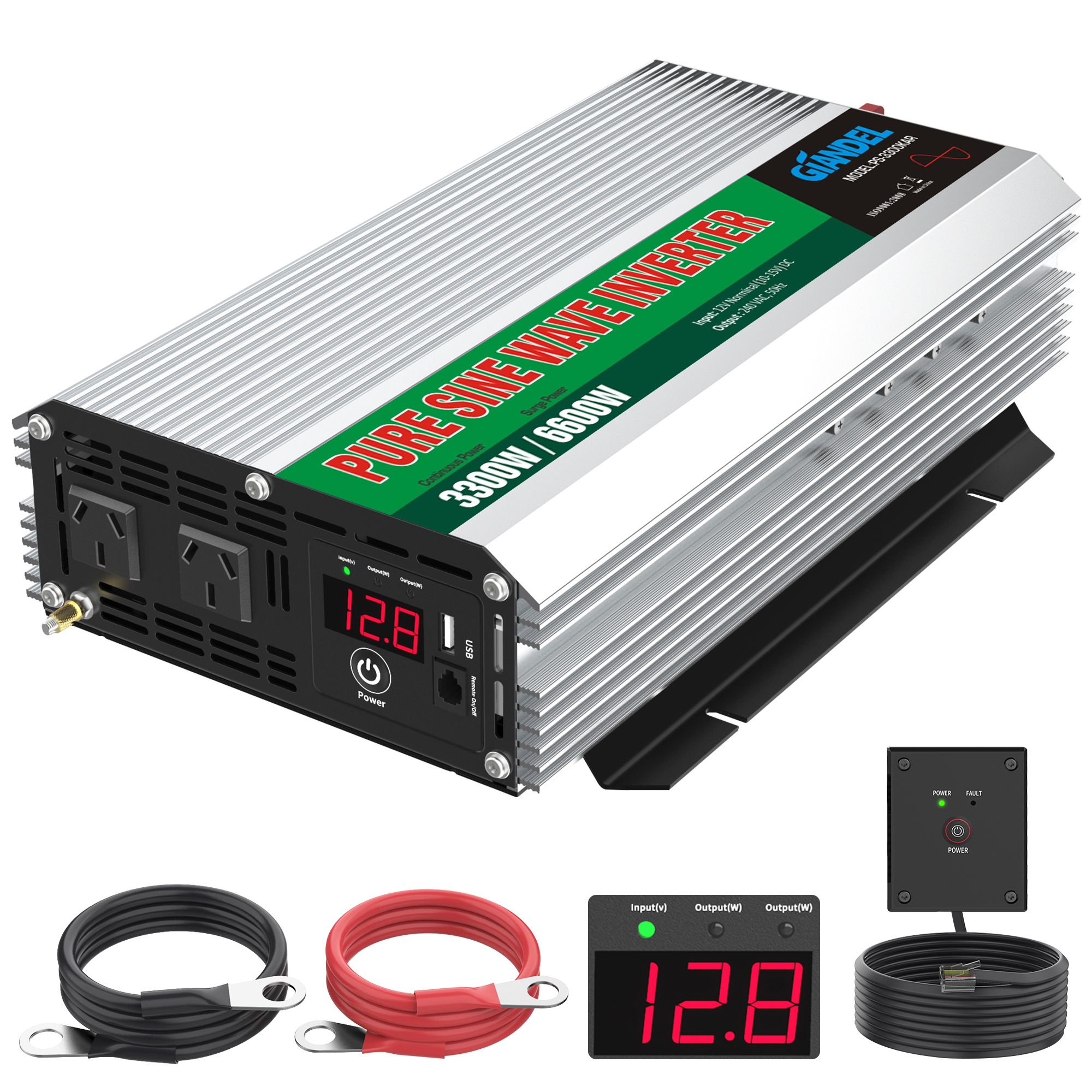 Giandel 3300W Pure Sine Wave Power Inverter 12V DC to 240V AC