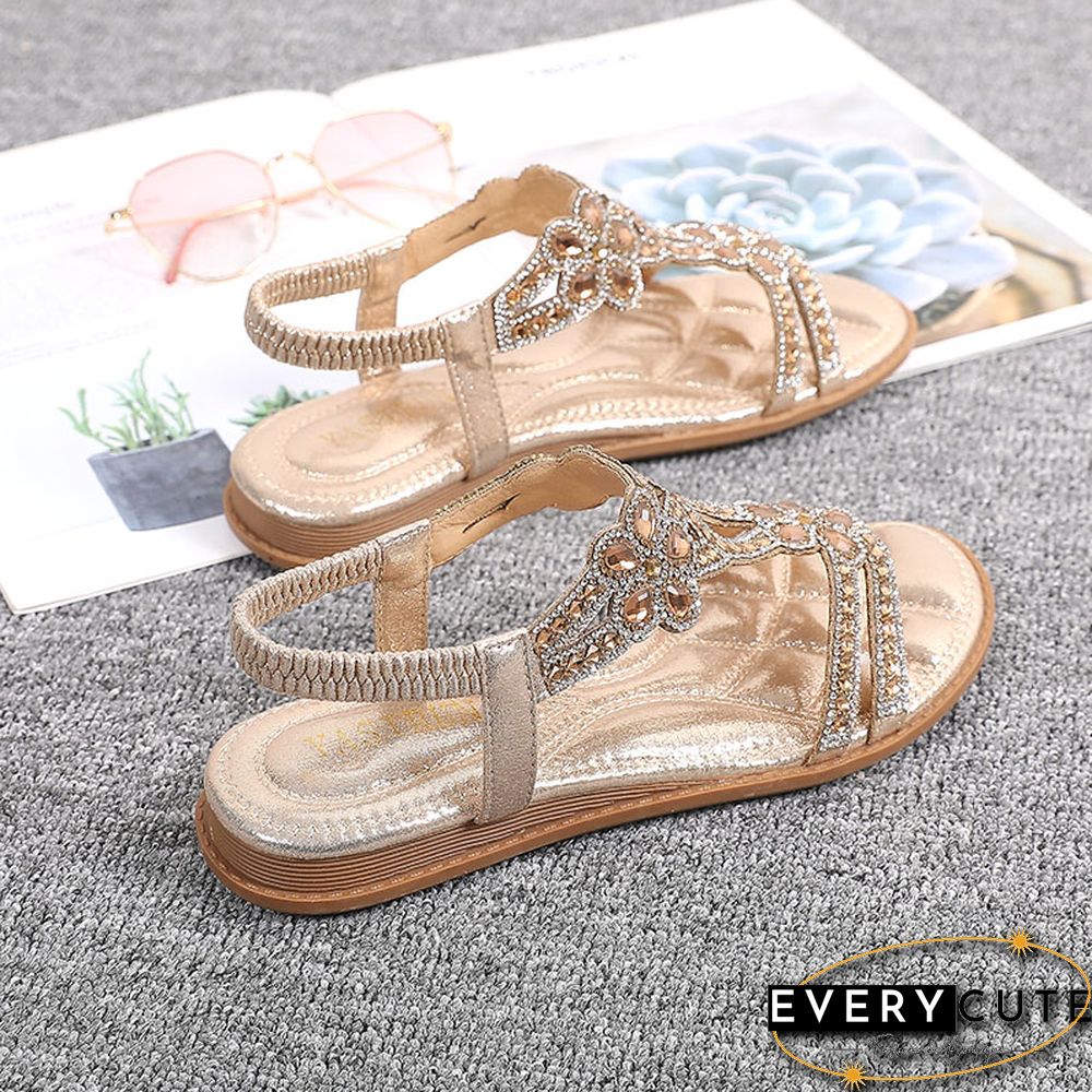 Crystal Women's Sandals Gold Silver Weddings Ladies Sandals Flat Summer Shoes Casual Woman Big Size 40 41 Sandalia Feminina