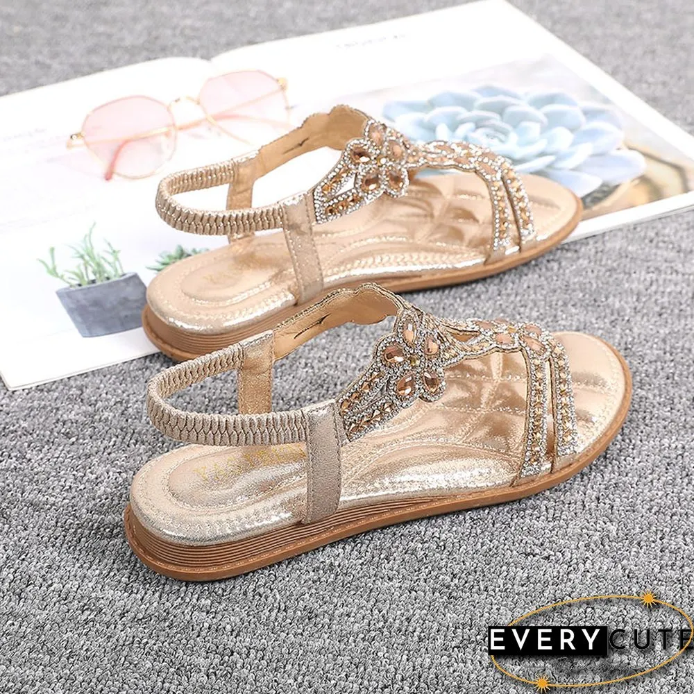 Crystal Women's Sandals Gold Silver Weddings Ladies Sandals Flat Summer Shoes Casual Woman Big Size 40 41 Sandalia Feminina