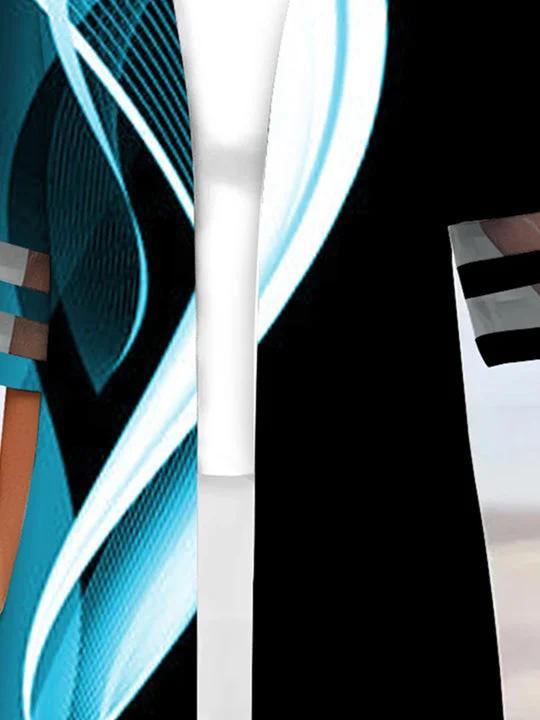 Women Half Sleeve Scoop Neck Striped Printed Colorblock Two-Pieced Tops