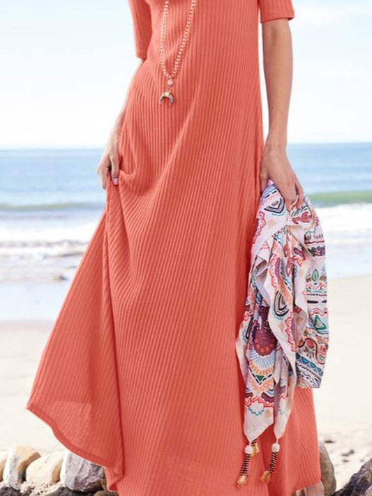 Crew Neck Casual Plain Dress