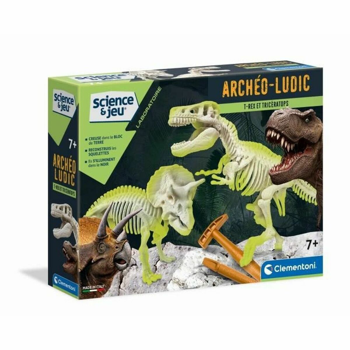 Dinosaur Clementoni Arch&eacute;o Ludic - T-Rex & Triceratops Phosphorescent