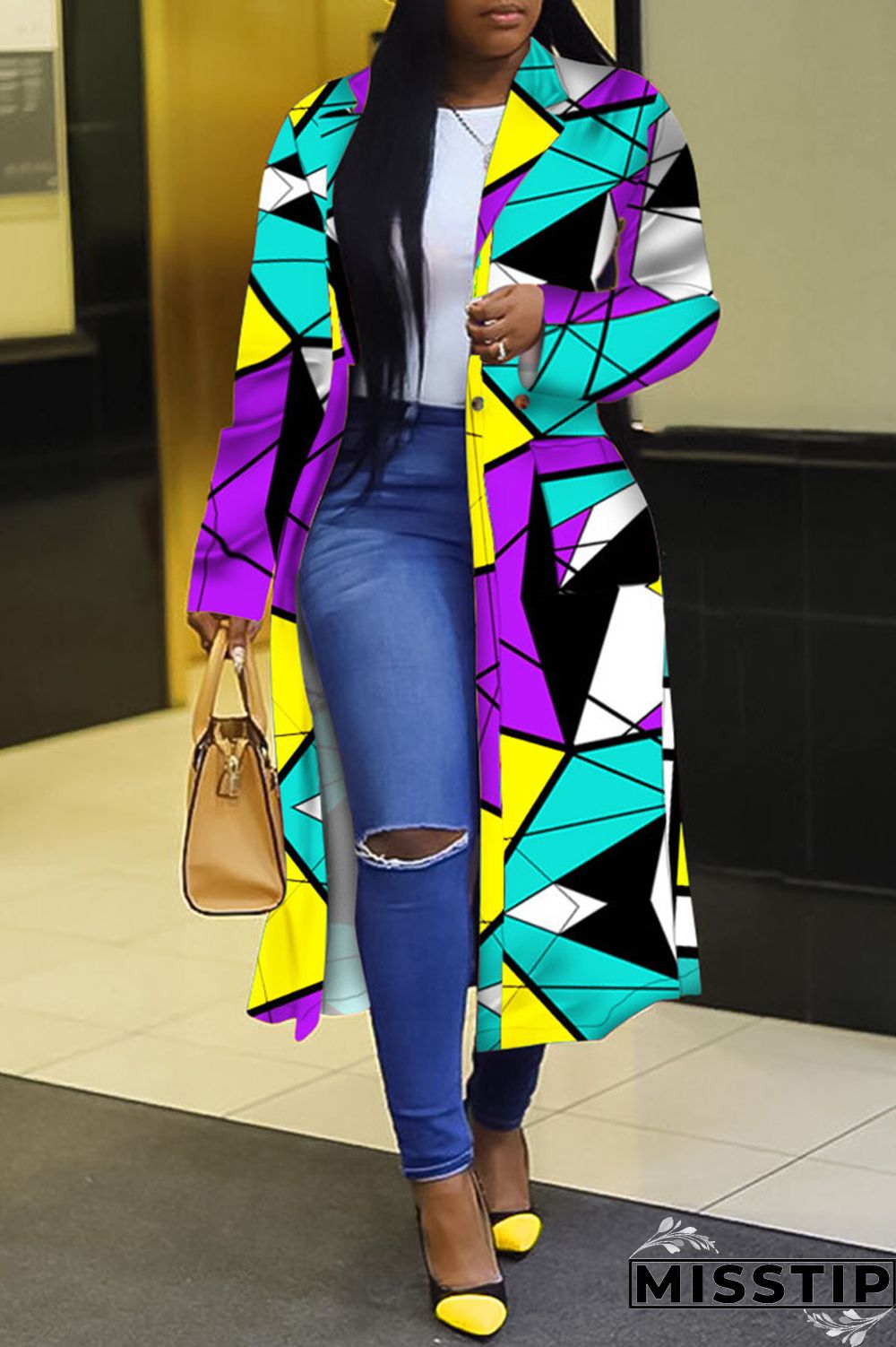 Black Purple Street Print Outerwear