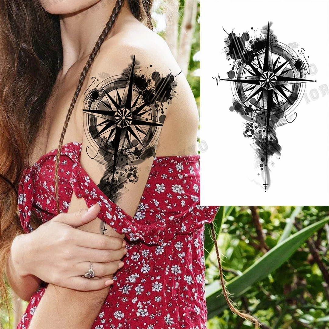 3D Skull Rose Flower Temporary Tattoos For Women Men Geometry Tiger Compass Mandala Fake Tattoo Washable Body Art Painting Tatoo