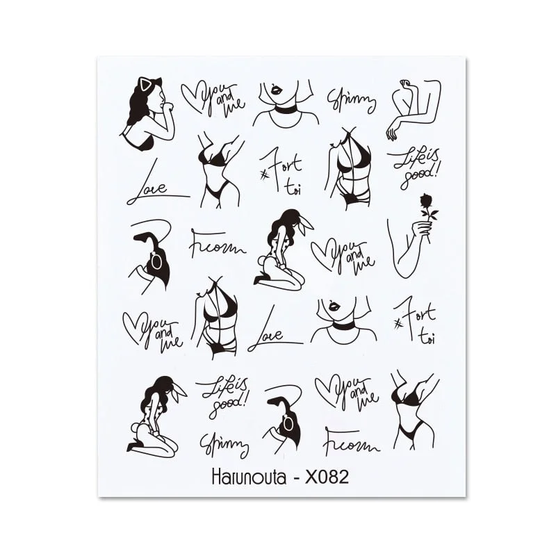 1PC 3D Nail Sticker Stick Figure Woman Face Pattern Special Transfer Picture Flowers Sliders Sticker DIY Nail Art Decoration