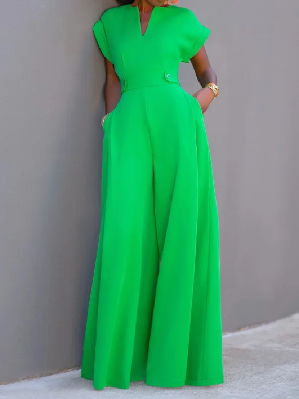 Urban Cap Sleeve Solid Color Wide Leg Jumpsuits