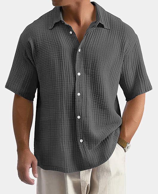 Casual Cotton Lapel Button Short Sleeve Shirt