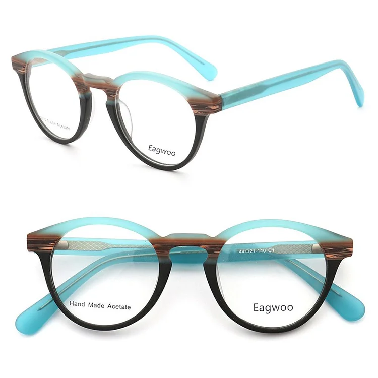 Cat Eye Round Eyeglasses Designed Full Rim Acetate Optical Frame Bamboo Wooden Acetate Vintage Spectacle With Spring Temple 3293