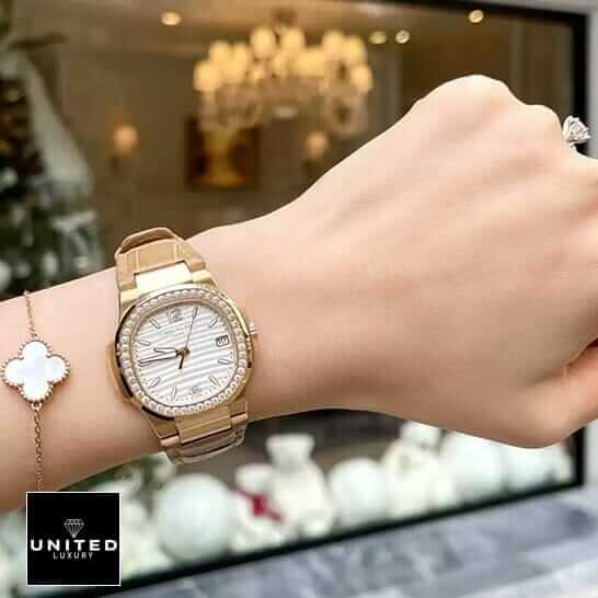 Patek Philippe Diamond Bezel Leather Bracelet Replica on the women wrist