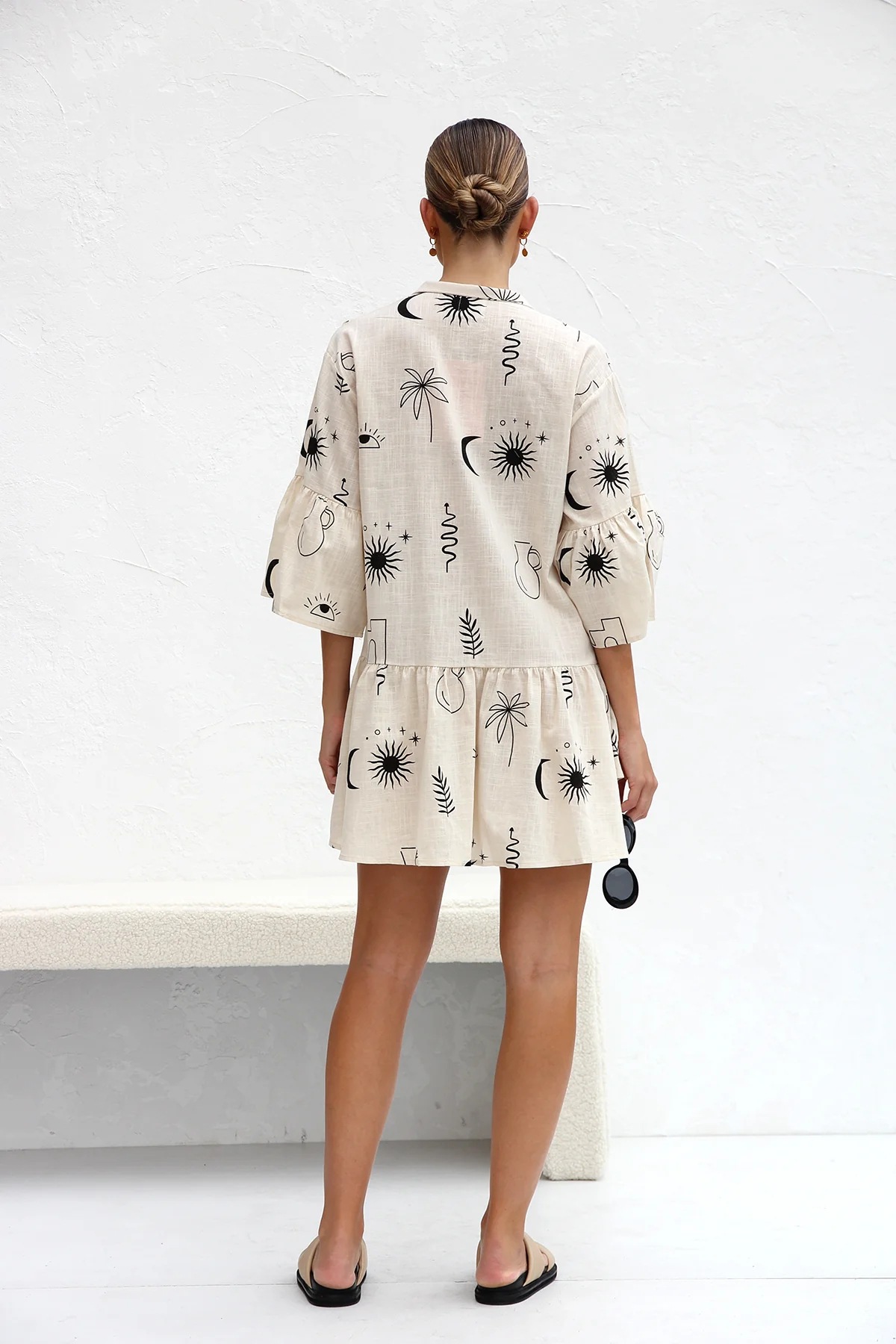 august-lemonade-v-neck-eclipse-print-short-dress-white