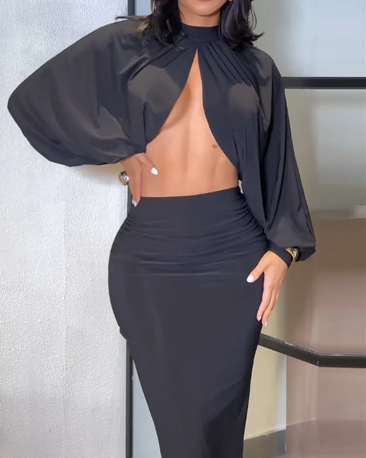 Long sleeve solid color two piece suit