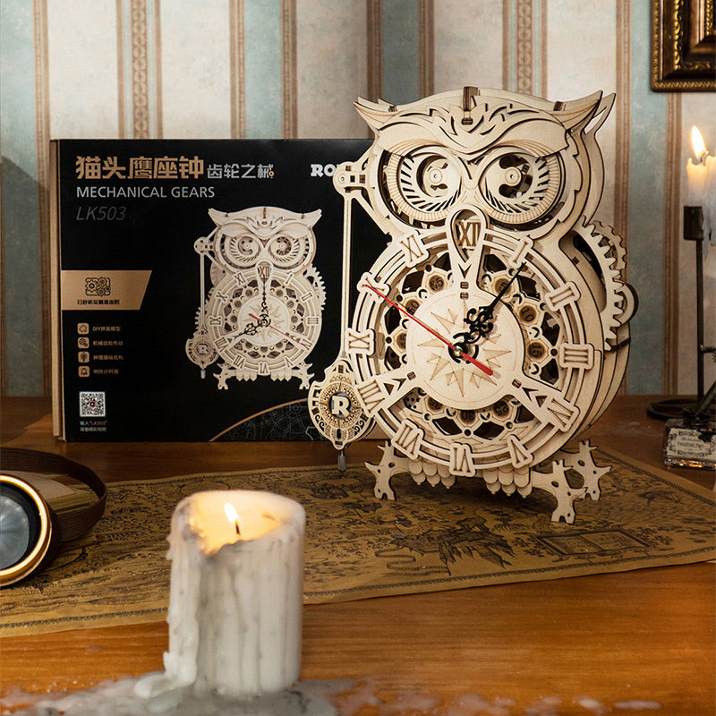 Wooden Owl Clock LK503 Wooden Mechanical Timer 2