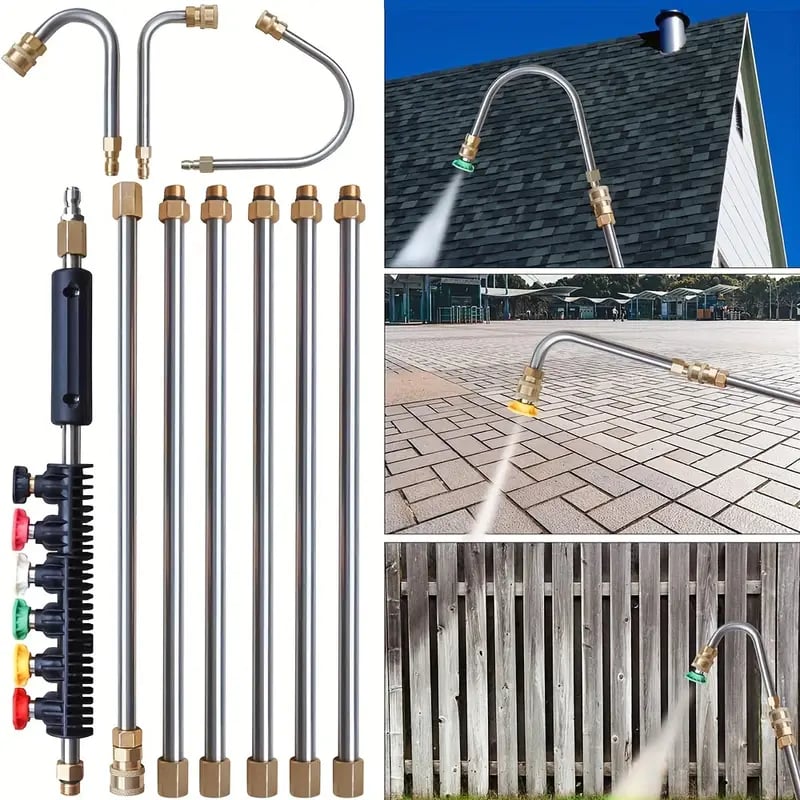 10pcs set high pressure washer extension wand 1 4 quick connect power washer lance with 6 nozzle tips 30 90 120 gutter cleaning curved rod 4000 psi uesd for roof drainage ditch exterior walls 6