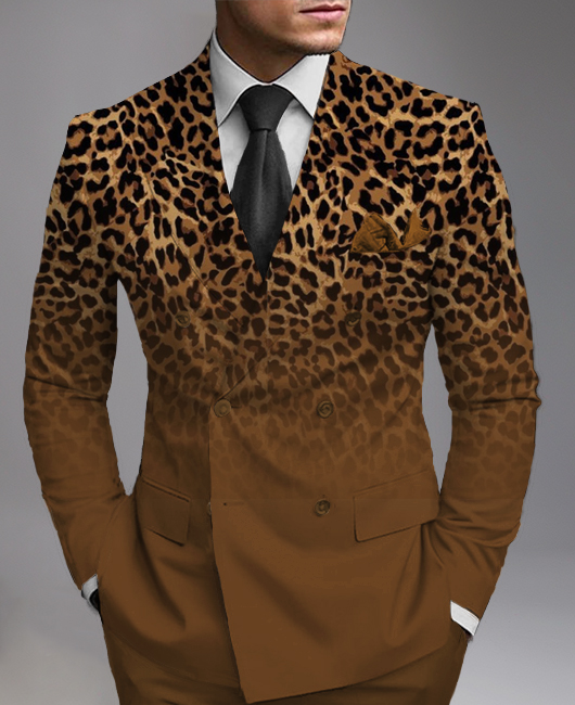 Business Leopard Ombre Print Peaked Lapel Double Breasted Blazer