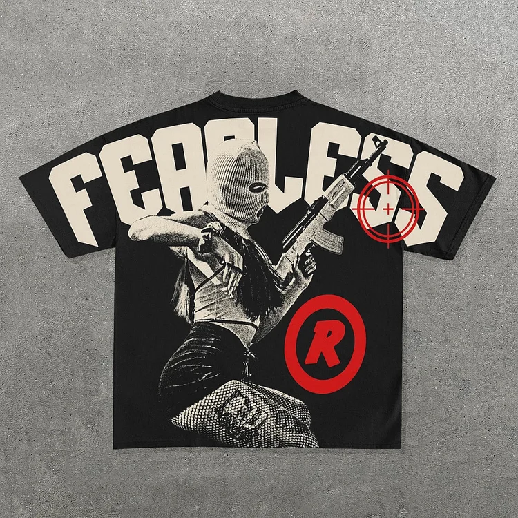 Moonsfashionss Vintage Fearless Cool Girl Print Graphic T-shirt