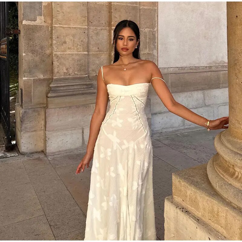 Elegant Floral Print Spaghetti Strap Maxi Dress-Vestes Novas