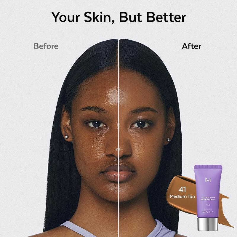 [MISSHA Official] M Perfect Cover Serum BB Cream (35ml) - Bifida Ferment Lysate Serum-Infused BB Cream for Anti-Aging Skin Rejuvenation, Skin Tint, Tinted Moisturizer, Skin Care Foundation Makeup,Superfood Complex,Glass Skin CardiBB OGBB PurpleBB