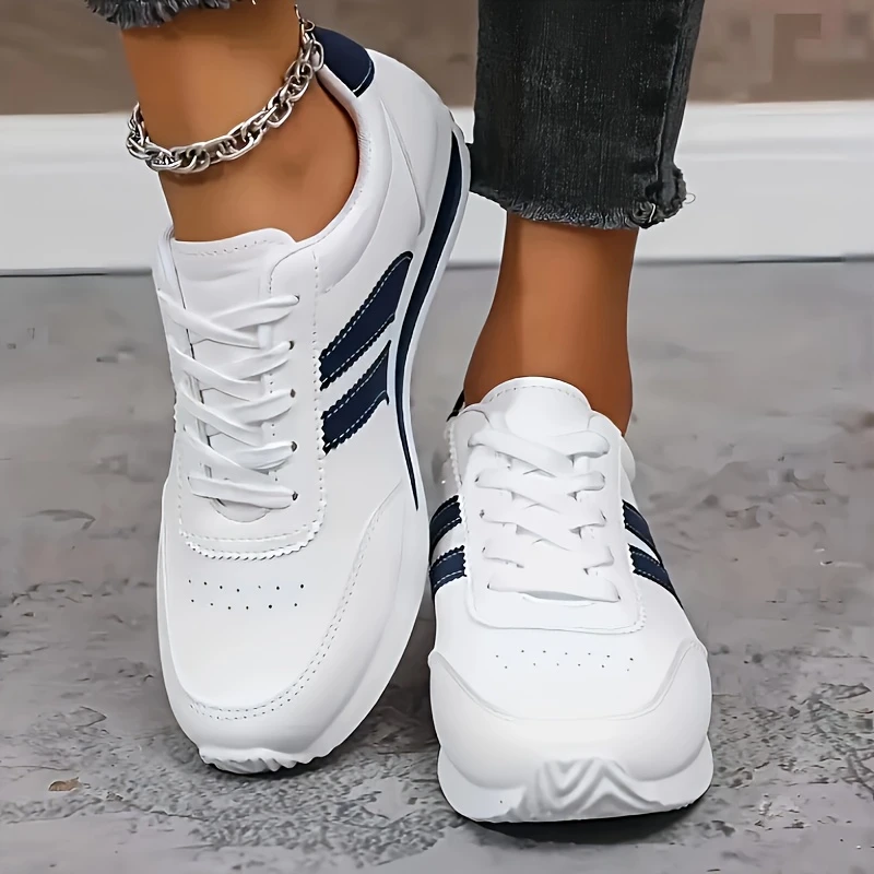 womens lightweight fashion sneakers comfortable non slip lace up casual sports shoes with cushioned insole white and design low top eva sole suitable for all day wear casual sports shoes low top sneakers lace up closure details 0