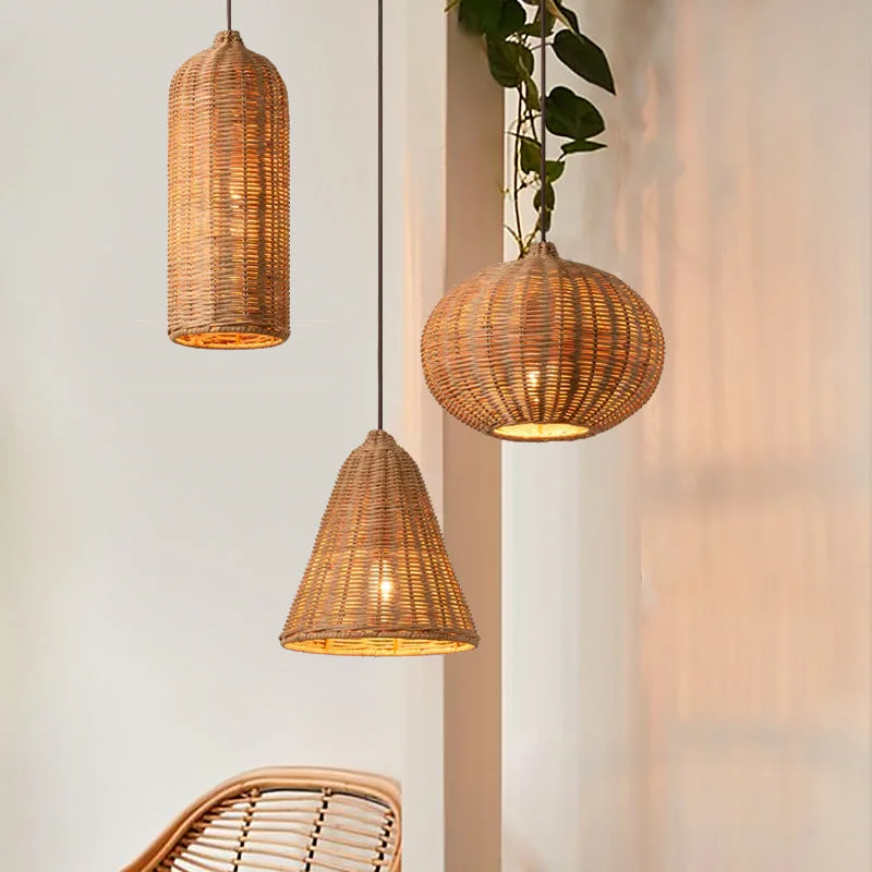 Hand-Woven Rattan Cluster Pendant Light Lampshade