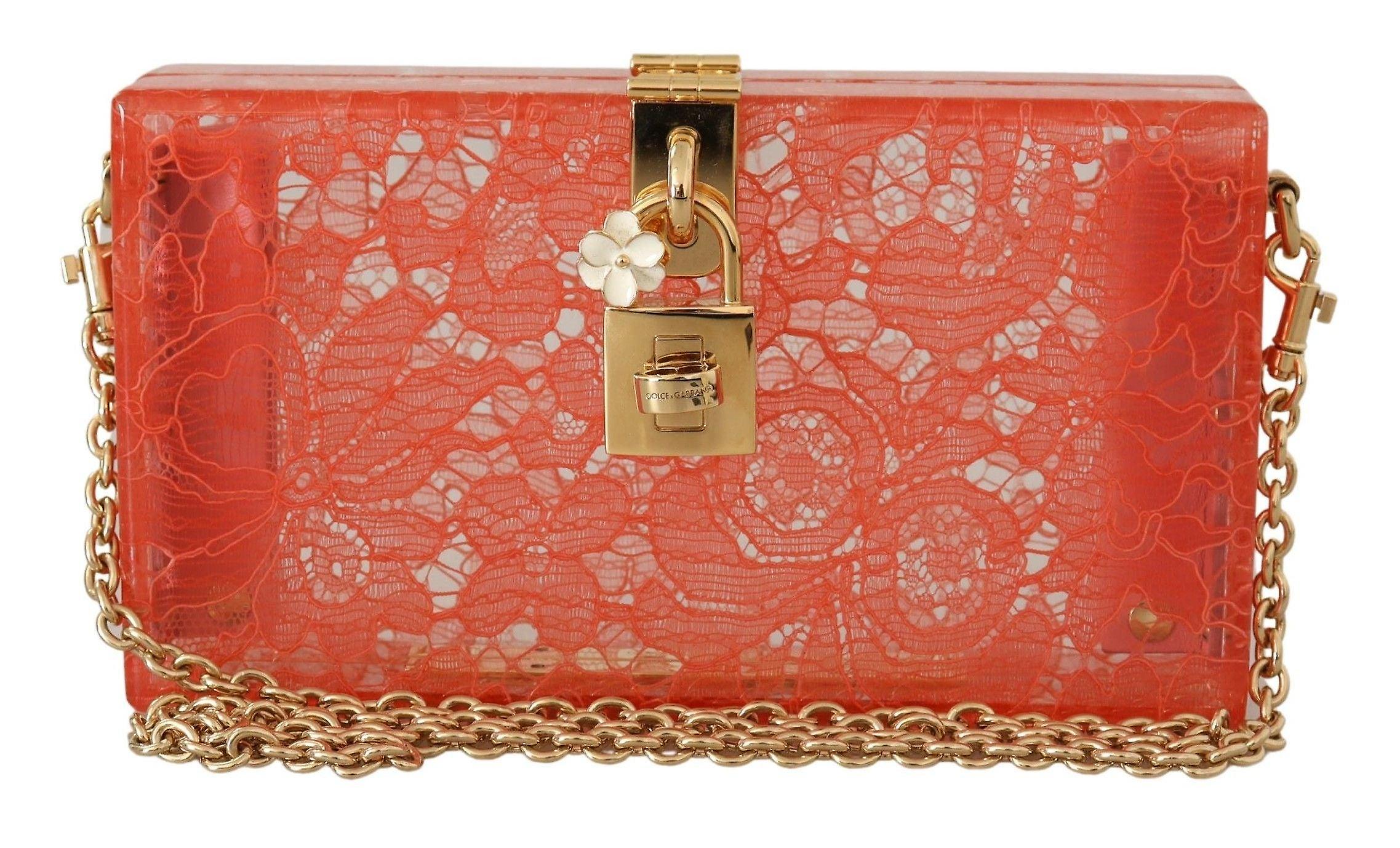 Dolce & gabbana gold padlock box peach lace clutch party bag
