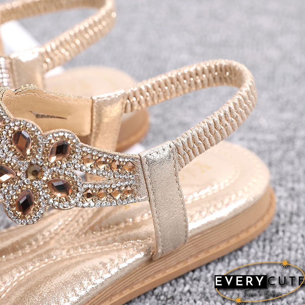 Crystal Women's Sandals Gold Silver Weddings Ladies Sandals Flat Summer Shoes Casual Woman Big Size 40 41 Sandalia Feminina