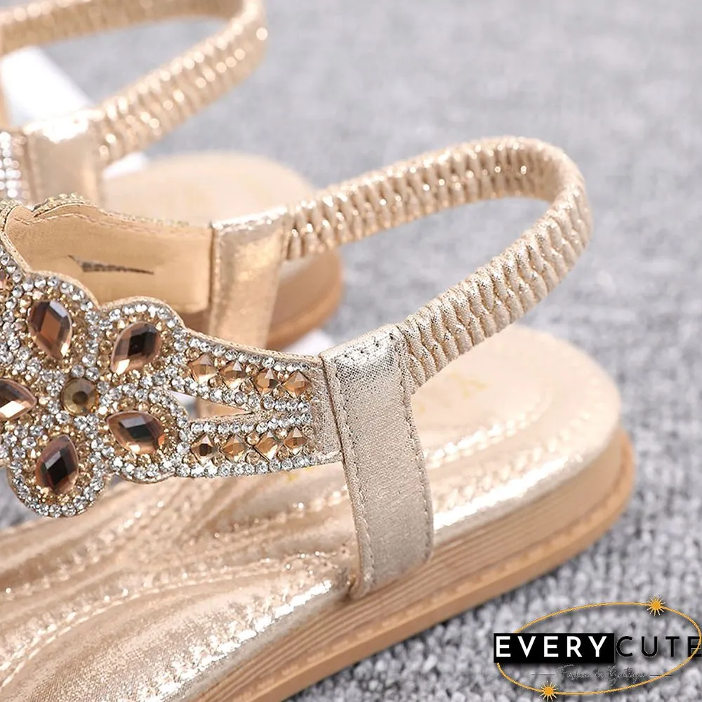 Crystal Women's Sandals Gold Silver Weddings Ladies Sandals Flat Summer Shoes Casual Woman Big Size 40 41 Sandalia Feminina