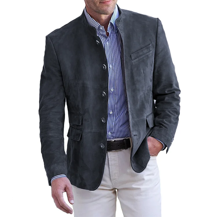 Men’s Classic Soild Color Vintage Casual Button Down Jacket