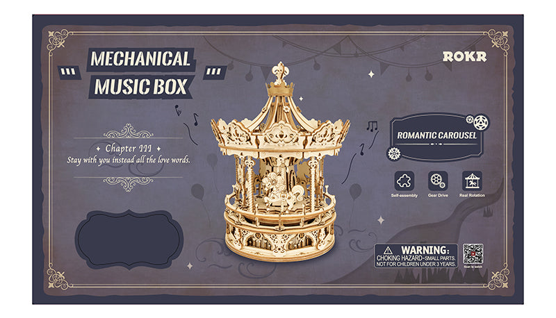 Wooden Romantic Carousel Mechanical Music Box 3D Wooden Puzzle AMK62 12