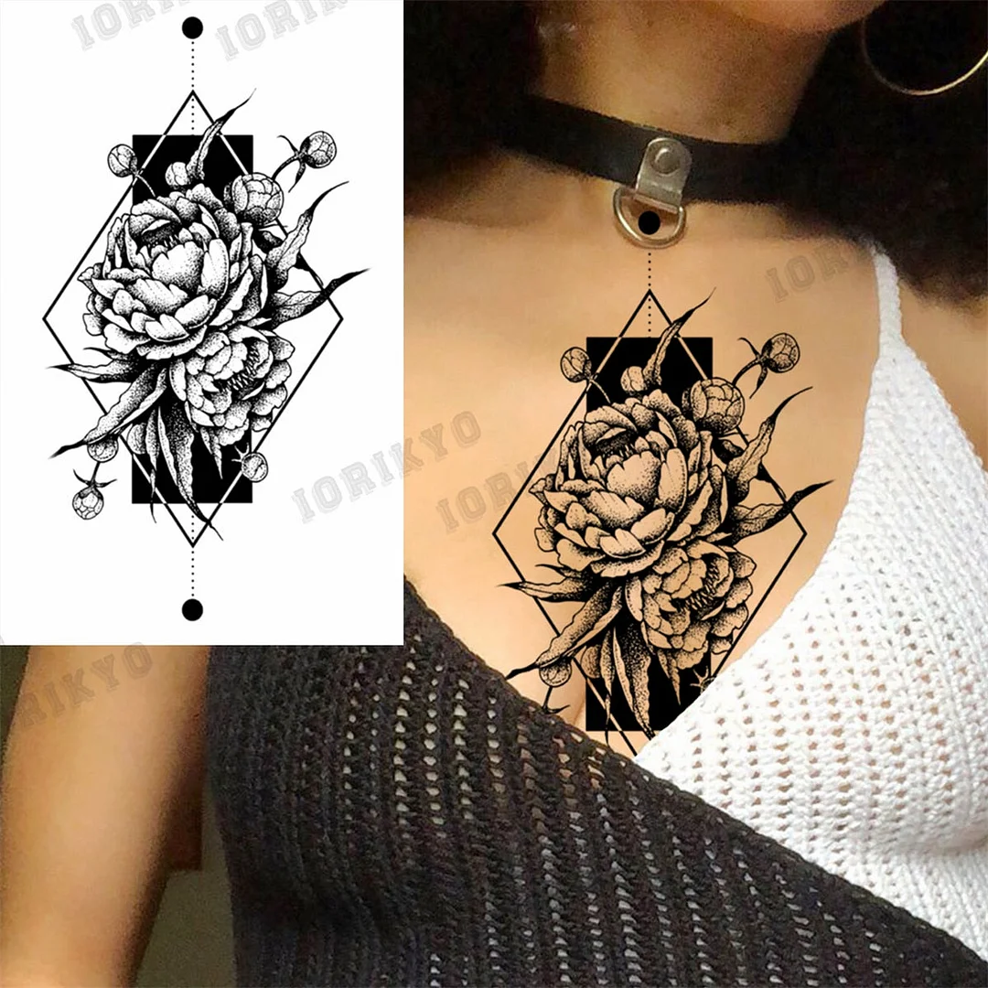 3D Skull Rose Flower Temporary Tattoos For Women Men Geometry Tiger Compass Mandala Fake Tattoo Washable Body Art Painting Tatoo