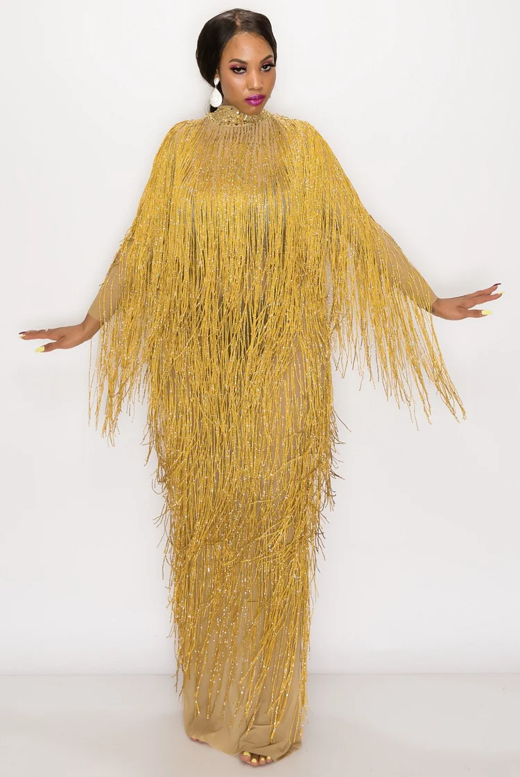 KIMORA FRINGE DRESS Tassel Party Maxi Dresses