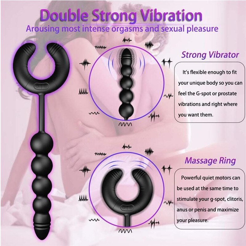 Advanced Prostate Massager with Vibrating Beads and Cock Ring for Couples