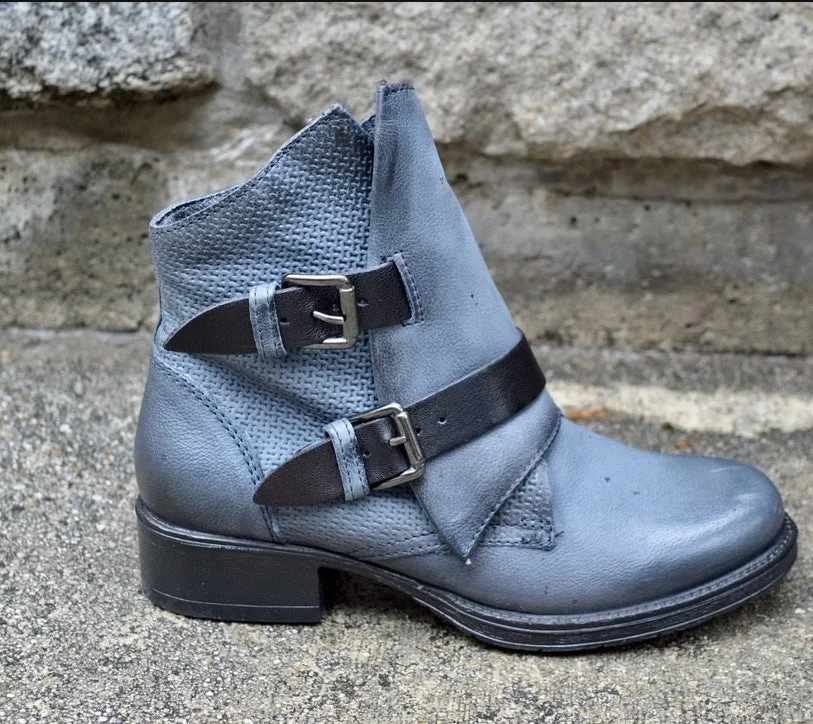 Low Heel Round Toe Belt Buckle Women's Low Boots