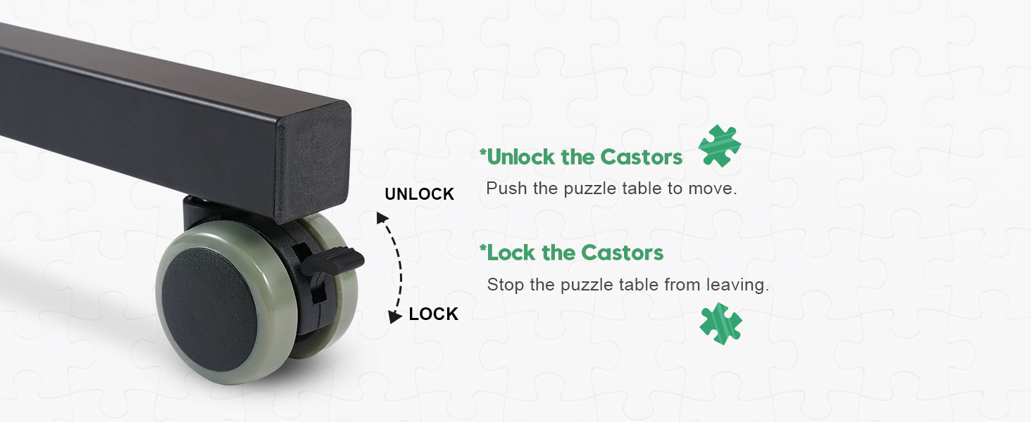 Puzzle table with wheel