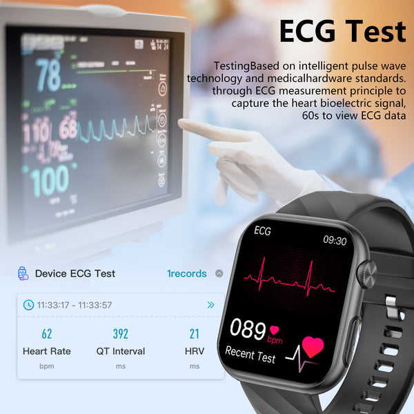 GT5 Pro Max Blood Glucose Watch With BP+HRV+ECG(EKG)+SOS+Stress+Sleep Monitoring