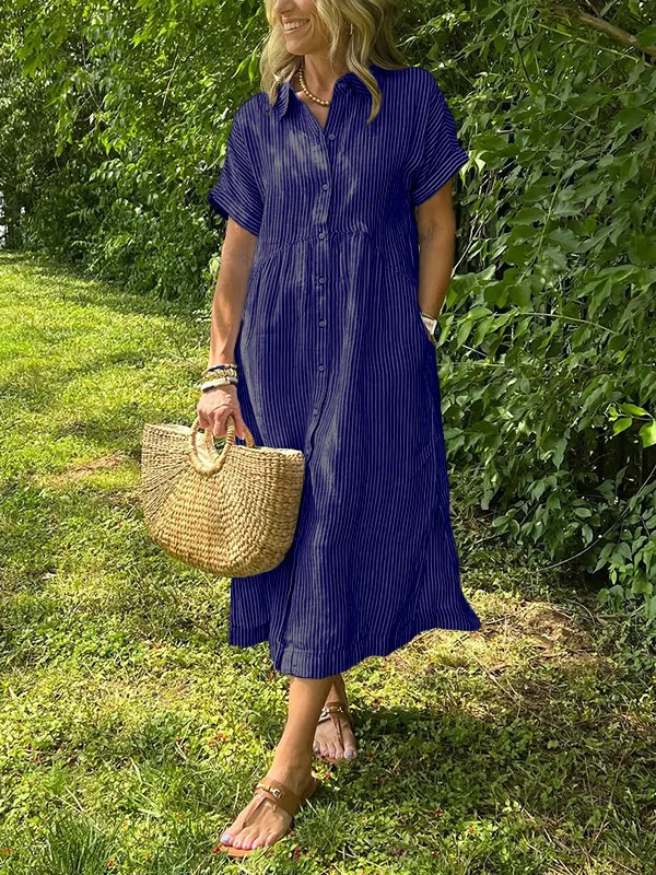 CLEARANCE🔥 Striped Lapel Button Down Shirt Dress