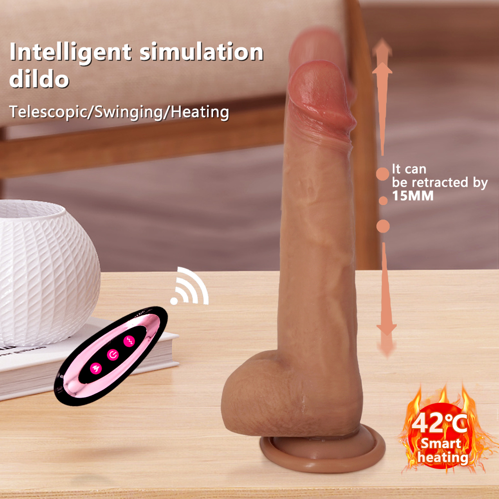 Heating Retractable Rocking Vibrating Dildo for Enhanced Pleasure