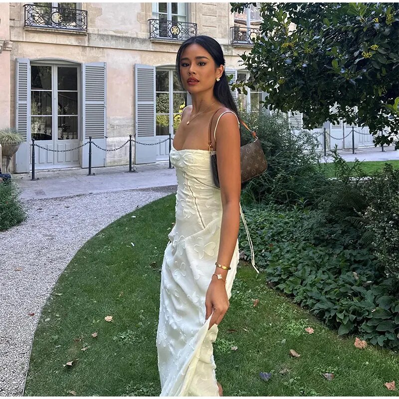 Elegant Floral Print Spaghetti Strap Maxi Dress-Vestes Novas