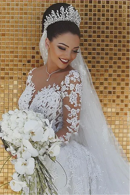 Ovlias White Lace Mermaid Long Sleeves Wedding Dresses WD0541