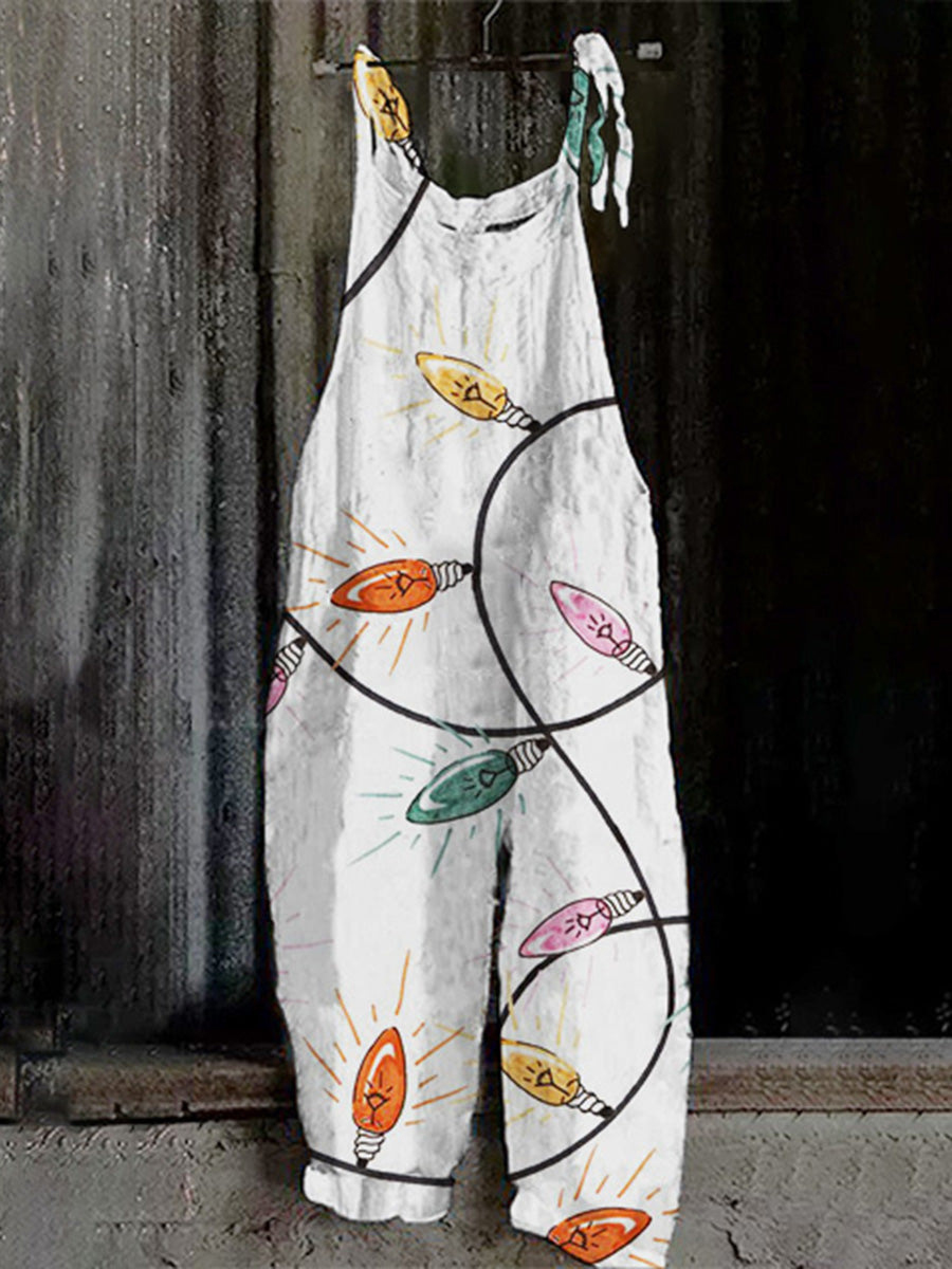 Women's Cute Print Linen Blend Casual Jumpsuit