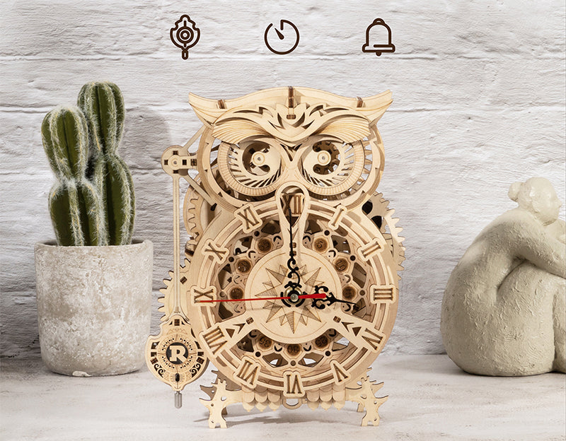 Wooden Owl Clock LK503 Wooden Mechanical Timer 3