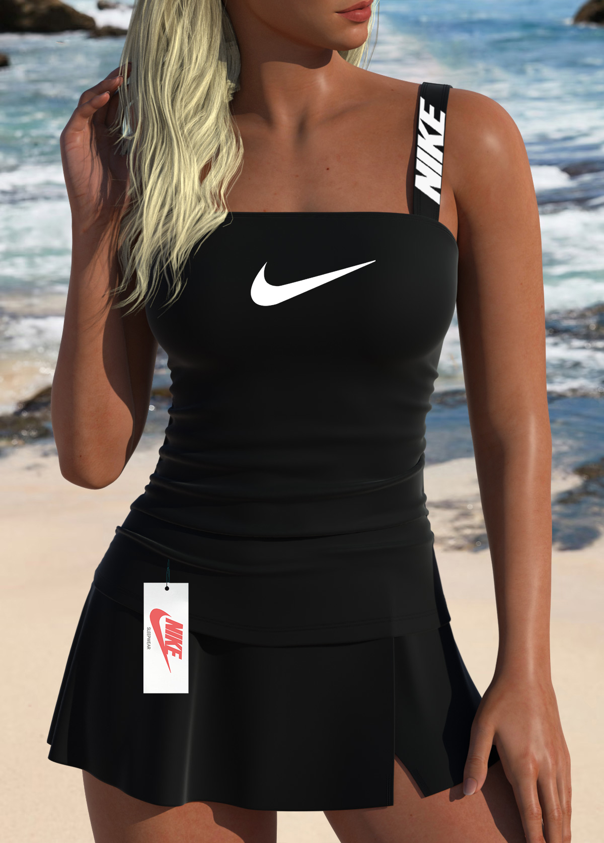 Conjunto de biquíni com fenda lateral e cintura média 2025