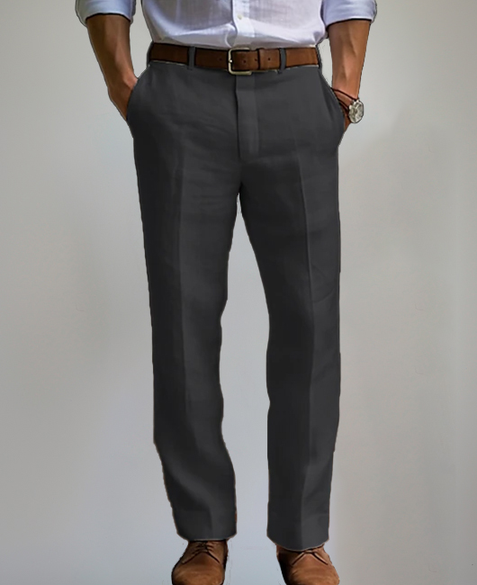 Solid Linen Slant Pocket Staight Leg Casual Pants