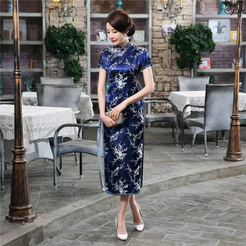 Plus size  plum blossom, brocade fabric long Qipao