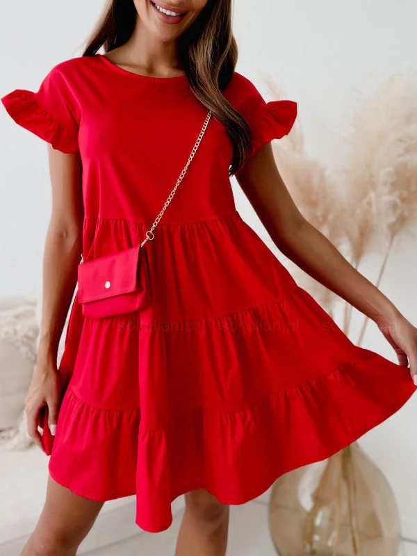 Uveng Flared Sleeve Round Neck Irregular Hem Dresses