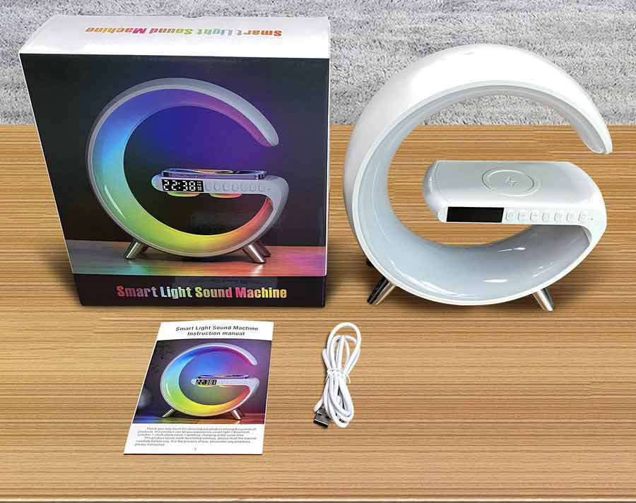 G-Shape: RGB Clock Lamp & Bluetooth Speaker with Wireless Charging