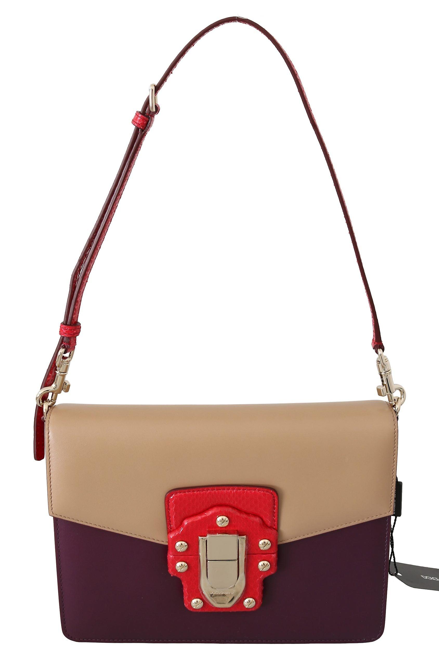  Beige red leather crossbody purse bag