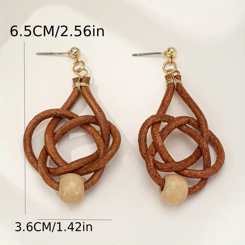 bohemian vintage style pu leather earrings with wooden beads no plating alloy ear needle fashionable   drop stud earrings for   4