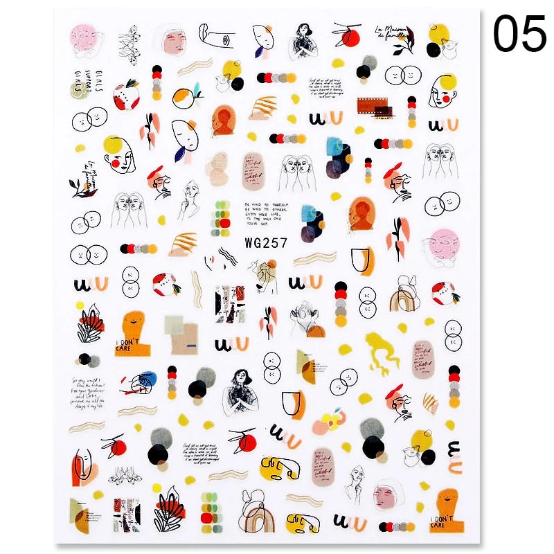 1PC 3D Nail Sticker Stick Figure Woman Face Pattern Special Transfer Picture Flowers Sliders Sticker DIY Nail Art Decoration