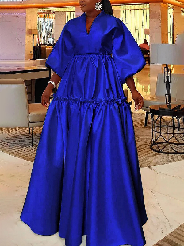 Gunnhild Sleeveless Falbala Satin Maxi Dress