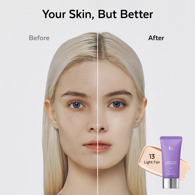 [MISSHA Official] M Perfect Cover Serum BB Cream (35ml) - Bifida Ferment Lysate Serum-Infused BB Cream for Anti-Aging Skin Rejuvenation, Skin Tint, Tinted Moisturizer, Skin Care Foundation Makeup,Superfood Complex,Glass Skin CardiBB OGBB PurpleBB